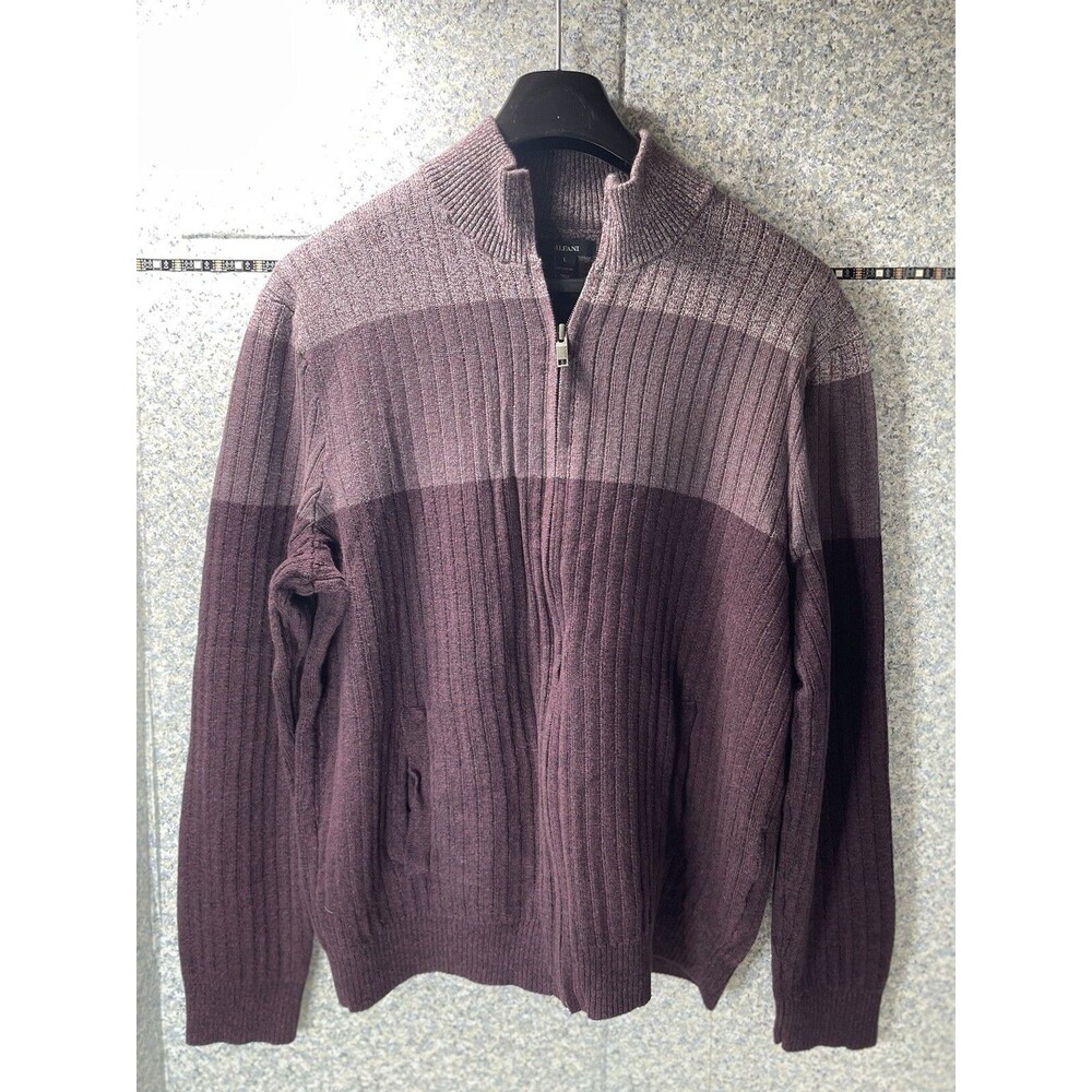 Alfani Men's Full Zip Sweater Cardigan Tri Color Sz L 100% Cotton